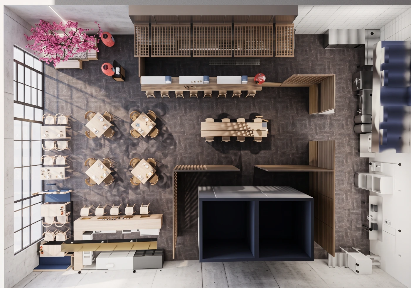 3D render, top view