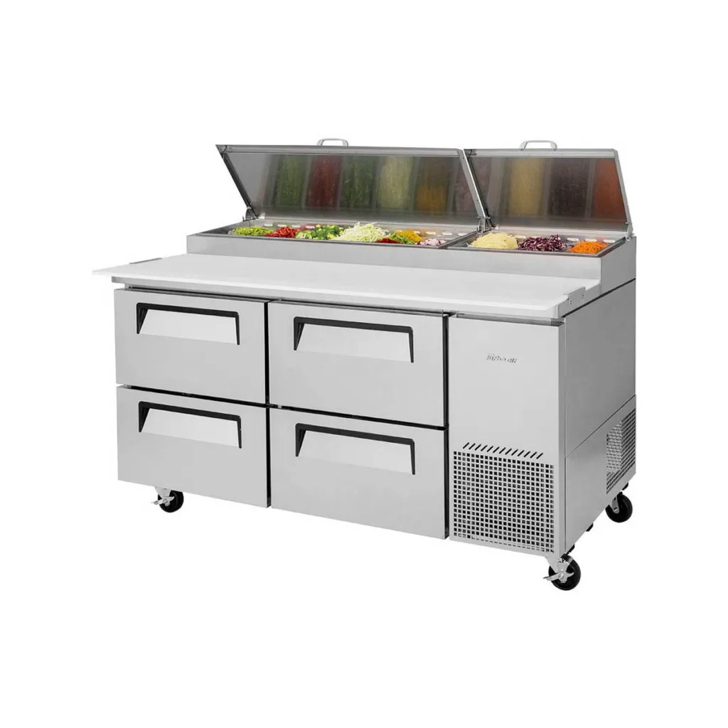 Turbo Air TPR-67SD-D4-N 67" Two Section Refrigerated Pizza Prep Table, 20.0 cu. ft.-Chef's Deal