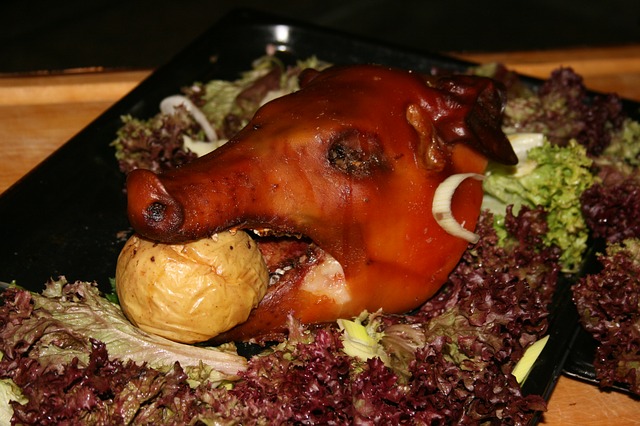 roasted suckling pig, traditional new year's food from Cuba and Austria 