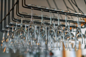 wine glasses shelving at the bar- Chef's Deal