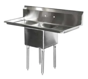 Serv-Ware 1CWPH18242-24 One Compartment Sink with Faucet Holes, Left&Right Drainboards, 14inch-D - Chef's Deal