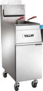 Vulcan 1TR45A 45-50 lb. High-Efficiency PowerFry3™ Freestanding Gas Fryer, 15-1/2" W - Gas Or Electric Deep Fryers: A 9-Point Efficiency Comparisons | Chef's Deal