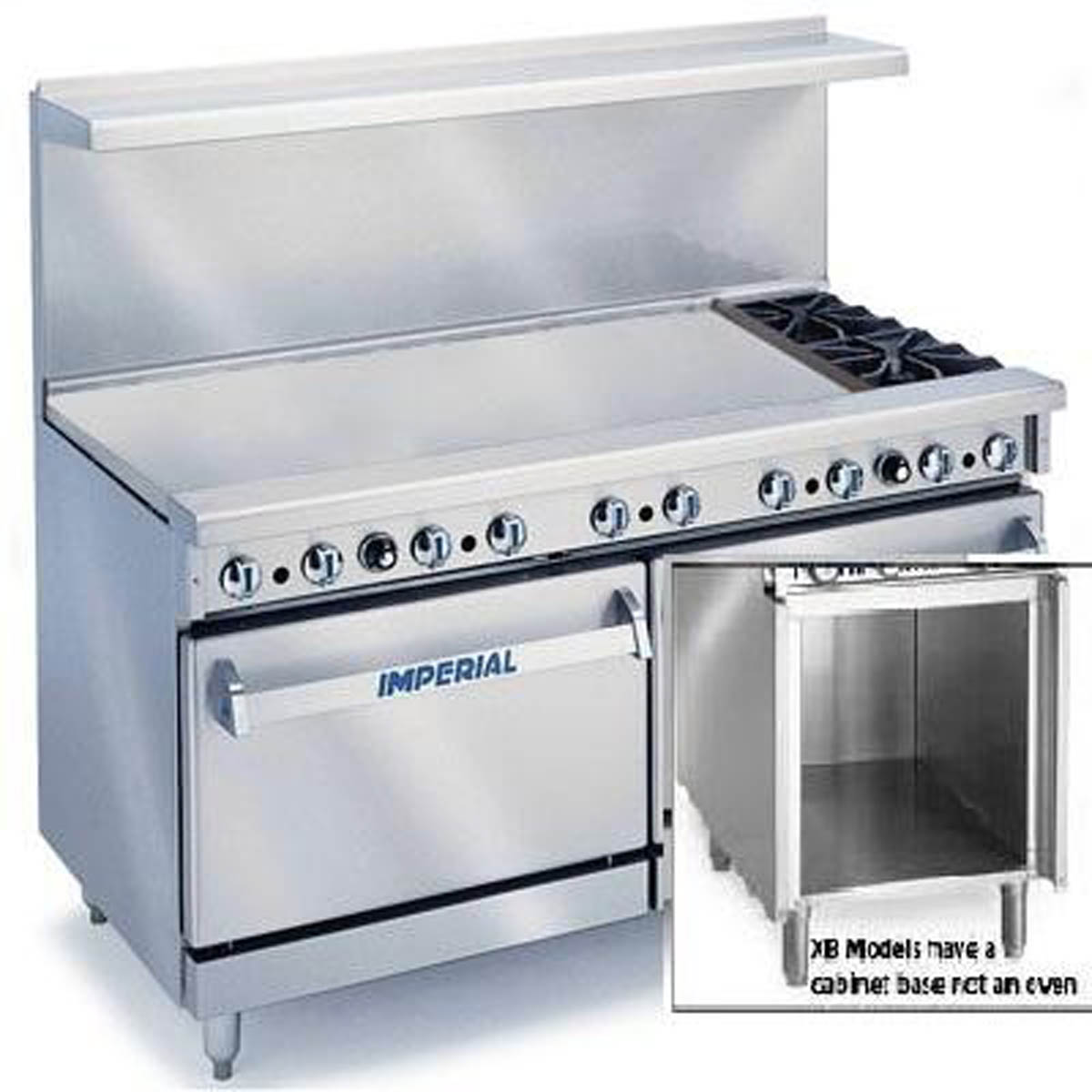 Imperial IR-2-G48-C-XB 60“ Gas Restaurant Range w/ 2 Open Burners, 48“ Griddle, Convection Oven, Open Cabinet