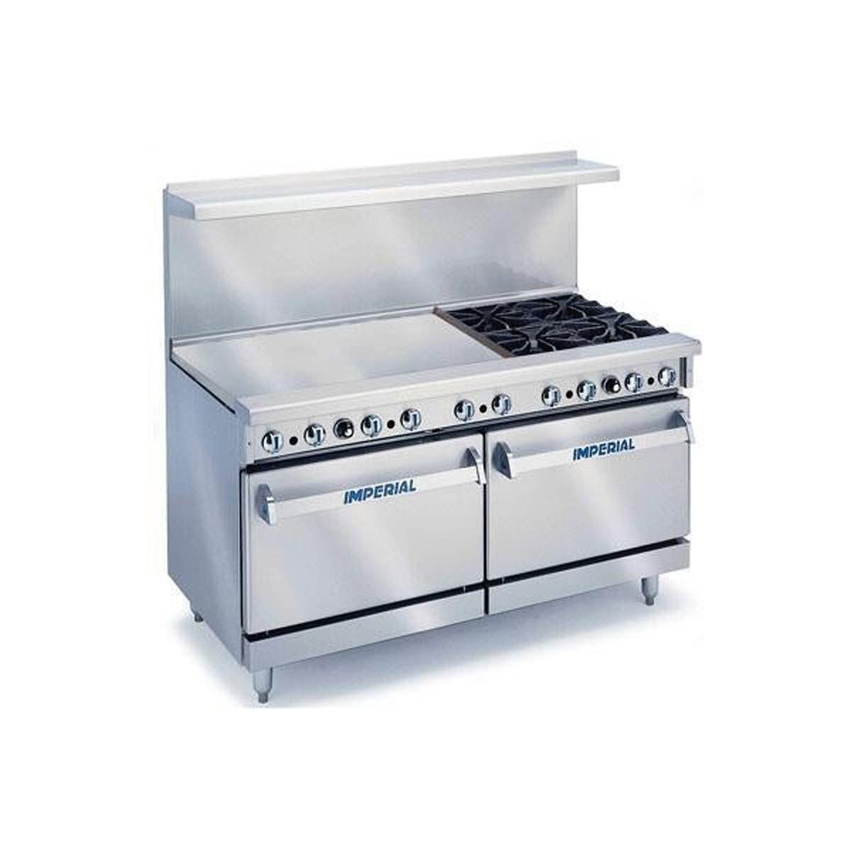 Imperial IR-4-G36 60“ Gas Restaurant Range, 2 Standard Ovens, 4 Open Burners, 36“ Griddle