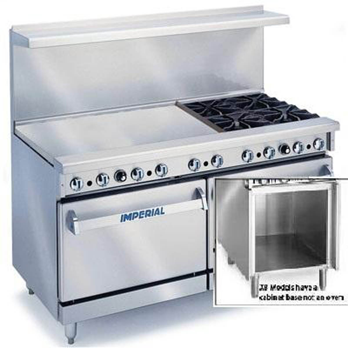 Imperial IR-4-RG36-XB 60“ Gas Restaurant Range w/ 4 Open Burners, 36“ Griddle/Broiler, Standard Oven, Open Cabinet