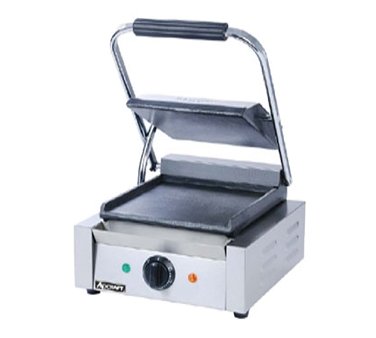 Adcraft SG-811/F Single Electric Sandwich / Panini Grill w/ Cast Iron Smooth Plates, Oil Tray