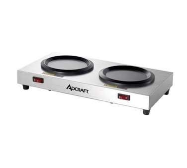 Adcraft WP-2 Side by Side Coffee Warmer Plate With 2 Stations, Porcelain Plates, Stainless Body