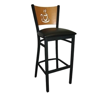 ATS Furniture 72-BS Bar Stool with Solid Wood Back and Upholstered Seat, Black