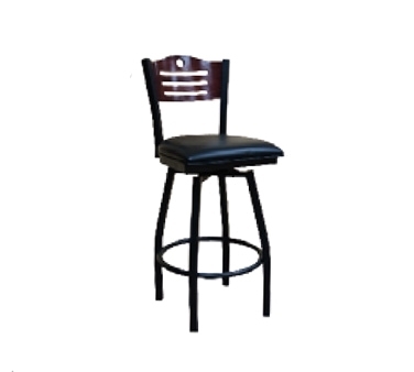 ATS Furniture 77B-BSS Swivel Bar Stool with Wood Back and Upholstered Seat, Black