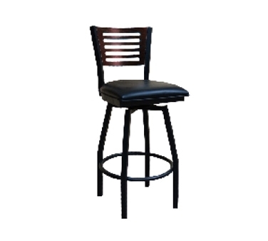 ATS Furniture 77E-BSS Swivel Bar Stool with Wood Back and Upholstered Seat, Black