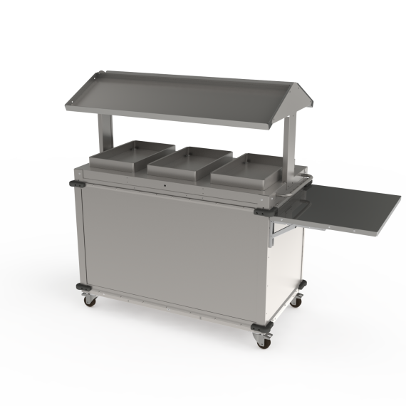 Cadco CBC-GG-B3-DS-LST Mobile Utility Serving Counter w/ 3 Steam Pan Holders, Register Shelf