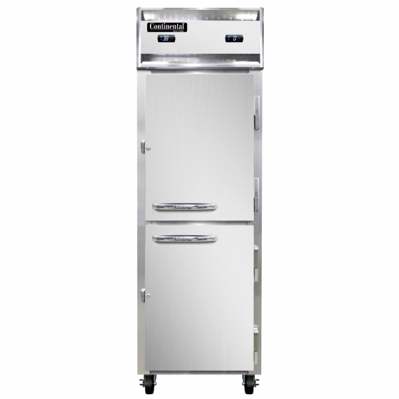 Continental Refrigerator 1RFNHD Reach-In Refrigerator Freezer w/ 1-Section, 2 Solid Half Doors