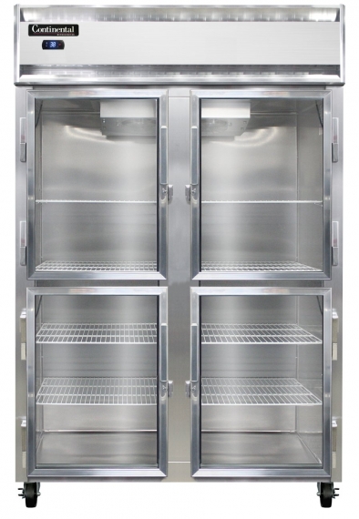 Continental Refrigerator 2RNSAGDHD Reach-In Refrigerator w/ 2 Sections, 4 Glass Half-Doors