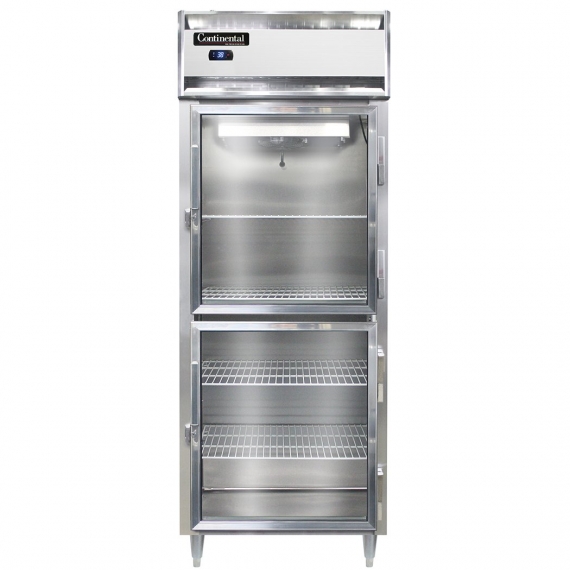 Continental Refrigerator D1RESNSSGDHD Reach-In Refrigerator w/ 1 Section, 2 Glass Half-Doors