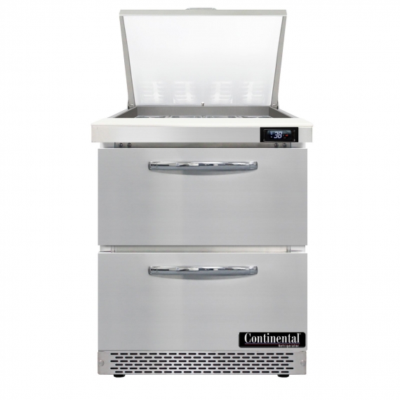Continental Refrigerator SW27N12M-FB-D Mega Top Sandwich Unit w/ Refrigerated Base, 7.4 Cu Ft, 2 Drawers