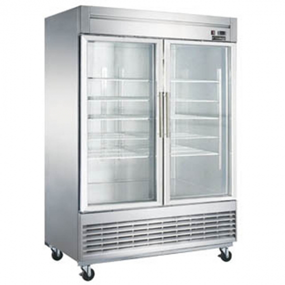 Dukers Appliance Co D55R-GS2 Two Section Reach-In Refrigerator w/ 2 Glass Doors, Bottom Mount, Stainless Steel, 41 cu. ft.