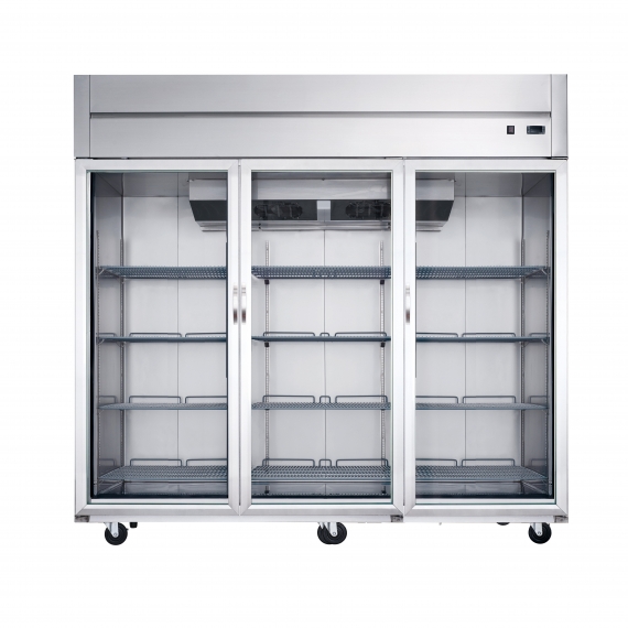 Dukers Appliance Co D83AR-GS3 Three Section Reach-In Refrigerator w/ 3 Glass Doors, Top Mount, Stainless Steel, 65 cu. ft.