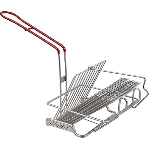 FMP 137-1706 Stainless Steel Tostada Basket w/ Red Non-Slip Handle, Holds 18 Tostadas