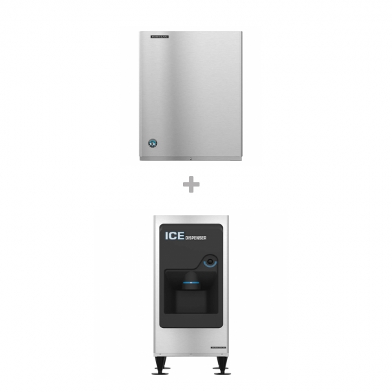 Hoshizaki KM-520MWJ/DB-130H Water-Cooled Crescent 474 lbs Ice Maker with Ice Dispenser 130 lbs Storage