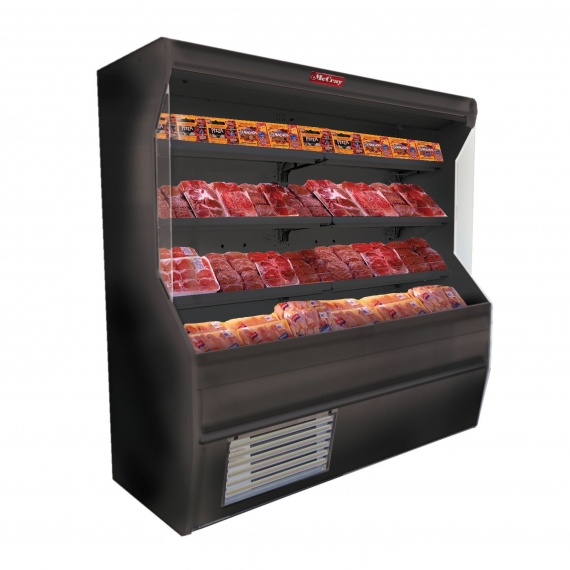 Howard-McCray R-M32E-12-B-LED 146'' Vertical Open Air Curtain Meat Merchandiser in Black, Remote Refrigeration, 3 Shelves, w/ LED Lighting