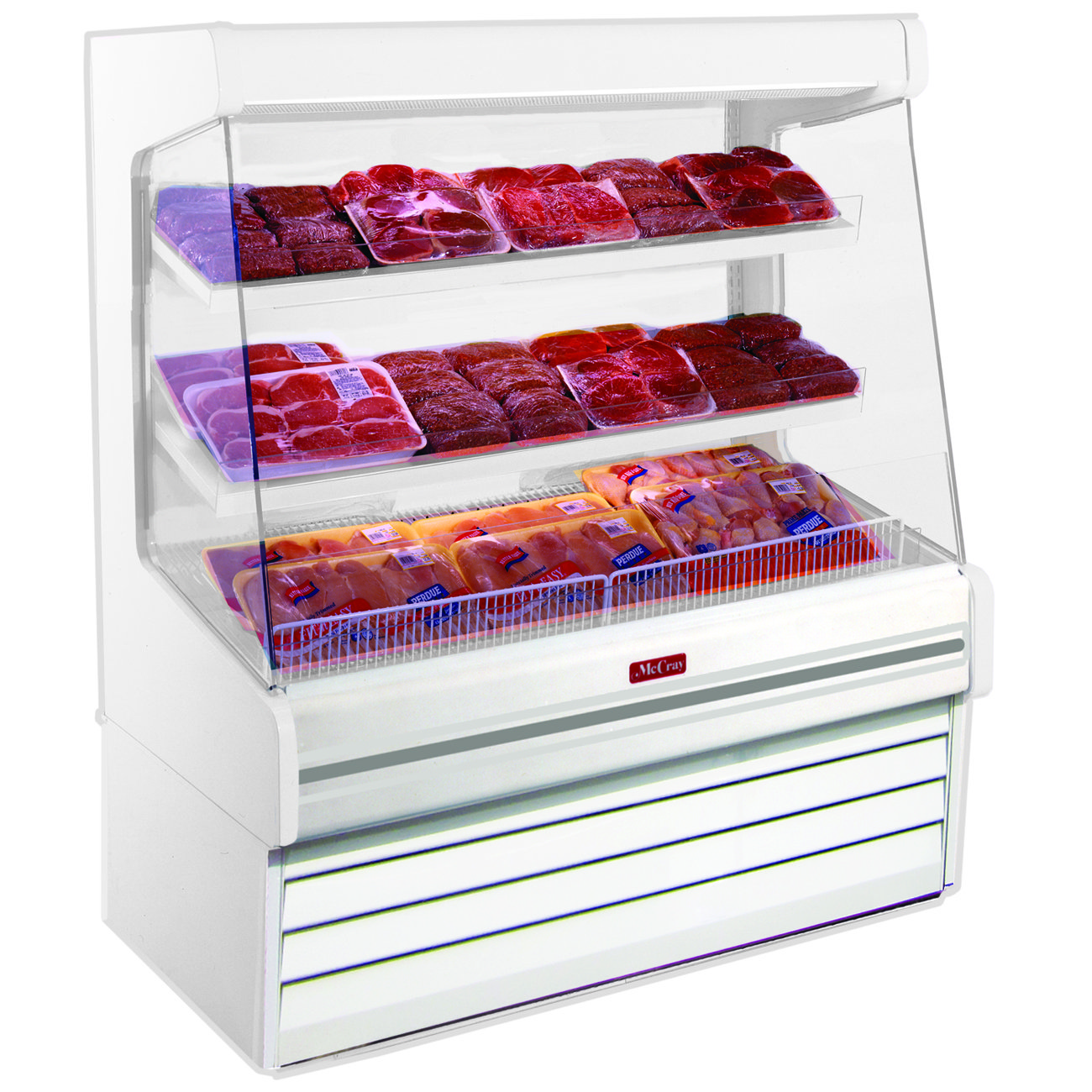 Howard-McCray R-OM30E-3-LED 39'' Vertical Meat Open Air Merhandiser in White, Remote Refrigeration, 3 Shelves, w/ LED Lighting 