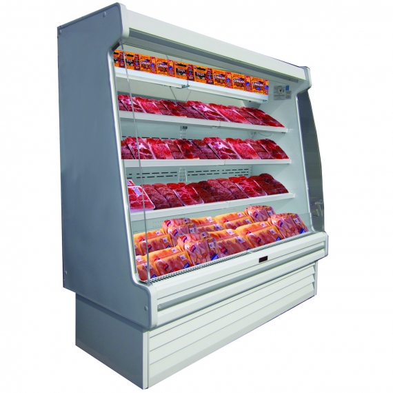 Howard-McCray SC-OM35E-6S-LED 75'' Vertical Packaged Meats Open Merhandiser in White, Self-Contained, 4 Shelves, w/ LED Lighting, Sloped End Panels