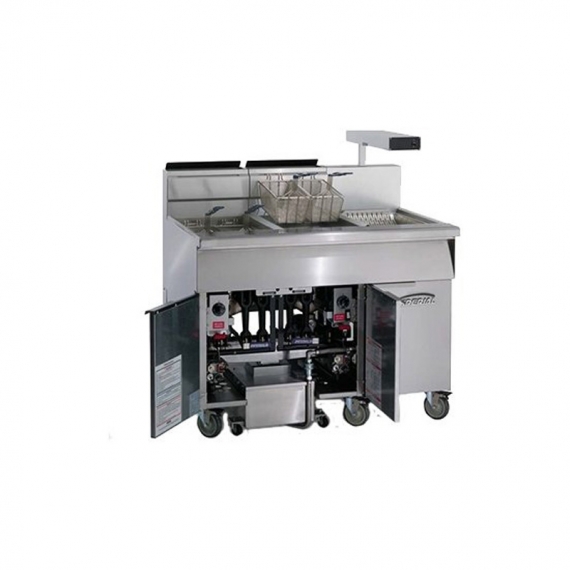 Imperial IFSCB250C Multiple Battery Gas Fryer w/ (2) 50-lb Frypots, Built-In Filter, Computer Controls