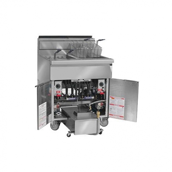 Imperial IFSSP250T Multiple Battery Gas Fryer w/ (2) 50-lb Frypots, Built-In Filter, Thermostat Controls