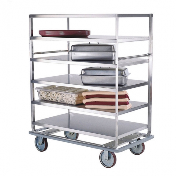 Lakeside 583 Stainless Steel Queen Mary Banquet Cart w/ 4 Shelves - 3 Edges Up, 1 Down