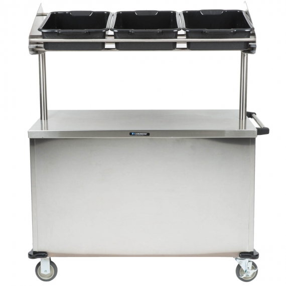 Lakeside 663 Solid Stainless Steel Breakfast / Snack Cart with Overhead Shelf and 3 Plastic Bins