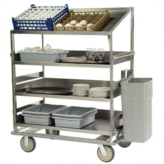 Lakeside B591 Stainless Steel Soiled Dish Breakdown Cart w/ 3 Flat Shelves, 1 Angled Shelf