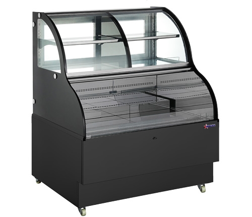 Omcan USA 47277 Dual Serve Refrigerated Display Case in Black, Combination Service, w/ Glass Sides, 16.53 cu. ft.