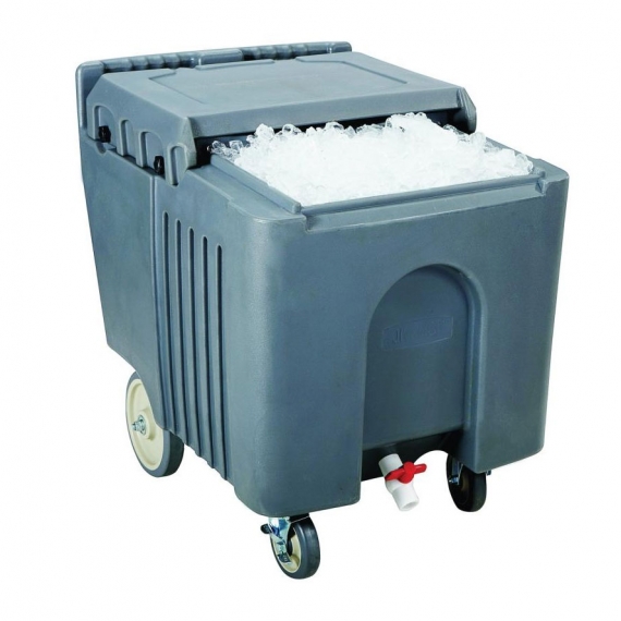 Omcan USA 80585 Insulated Plastic Mobile Ice Caddy w/ 125-Lb. Capacity, Sliding Lid, Gray