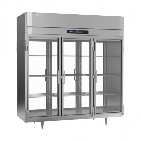 Victory RSA-3D-S1-PT-G-HC Three Section Pass-Thru Refrigerator w/ 6 Glass Swing Full Doors, Aluminum Interior, 74 cu. ft.