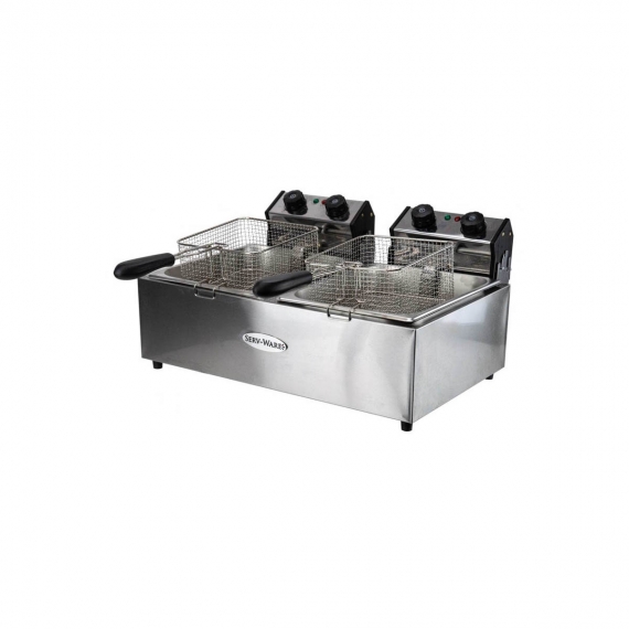 Serv-Ware EF-06L-2 Full Pot Countertop Electric Fryer w/ 13.20-Lb. Capacity, 2 Baskets