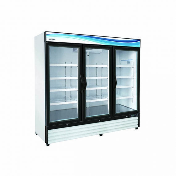 Serv-Ware GF72-HC Three Section Glass Door Freezer Merchandiser in White, 72 cu. ft.