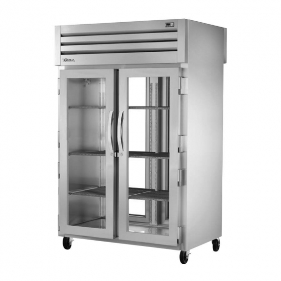 True STA2RPT-2G-2G-HC One Section Pass-Thru Refrigerator w/ Front 2 Glass Half & Rear 2 Glass Half Doors, Aluminum Interior-Stainless Floor