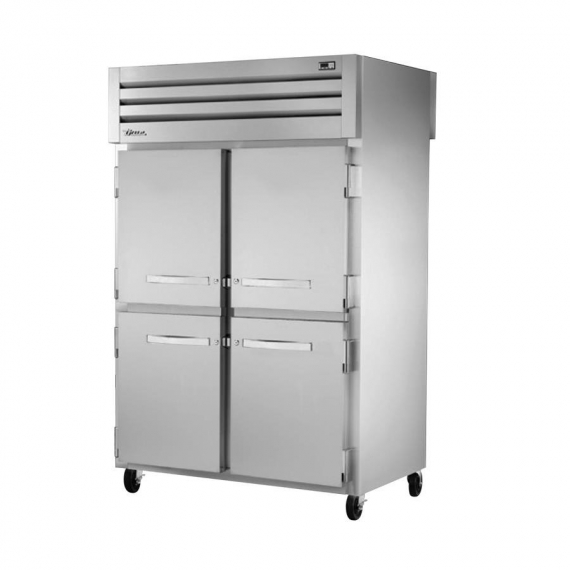 True STA2RPT-4HS-2S-HC Two Section Pass-Thru Refrigerator w/ Front 4 Solid Half & Rear 2 Solid Doors, Aluminum Interior-Stainless Floor