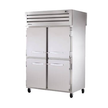 True STA2RPT-4HS-4HS Two Section Pass-Thru Refrigerator w/ Front 4 Solid & Rear 4 Solid Half Doors, Aluminum Interior-Stainless Floor