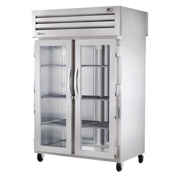 True STG2HPT-2G-2S 2 Section Glass Front / Solid Rear Doors Mobile Pass-Thru Heated Cabinet