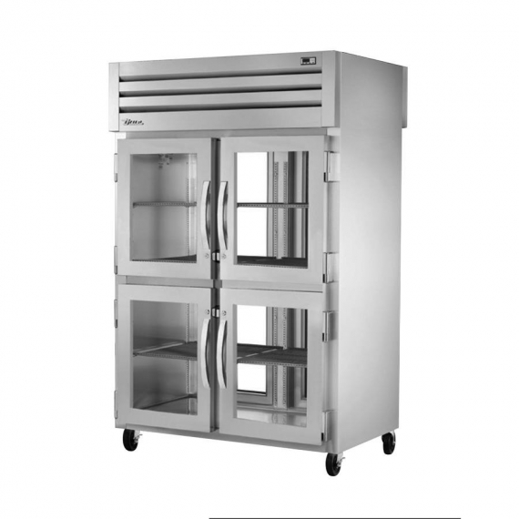 True STG2RPT-4HG-2G-HC Two Section Pass-Thru Refrigerator w/ Front 4 Glass Half & Rear 2 Glass Full Doors, Stainless Steel Front-Aluminum Sides
