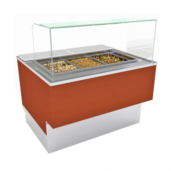 Structural Concepts FB4S-3R Stationary Refrigerated Display Case, Clear Glass Sneeze Guard (3) Full Size Pan Capacity
