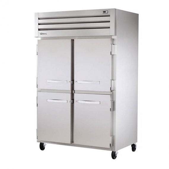 True STR2HRT-2S-2S Roll-Thru Two-Section Solid Swing Door Heated Cabinet, Stainless Steel