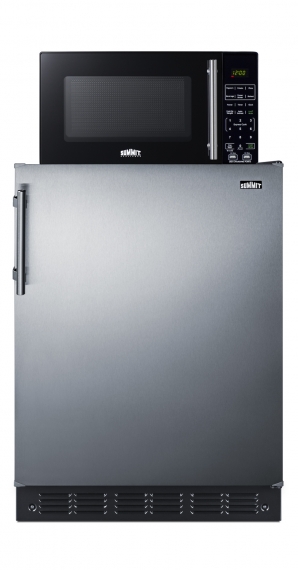 Summit MRF708BLSSA Counter Height Reach-In Refrigerator w/ Compact Microwave, Reversible Door, 5.3 cu. ft.