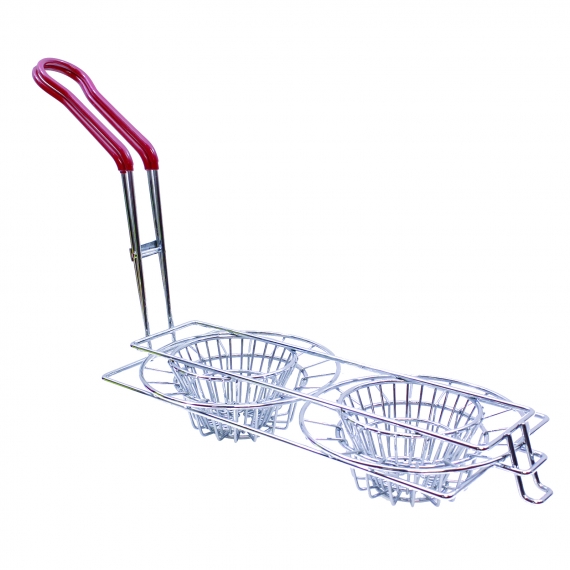 TableCraft Products TB24039 Double Tao Cup Fryer Basket w/ Red Vinyl Handle, Stainless Steel