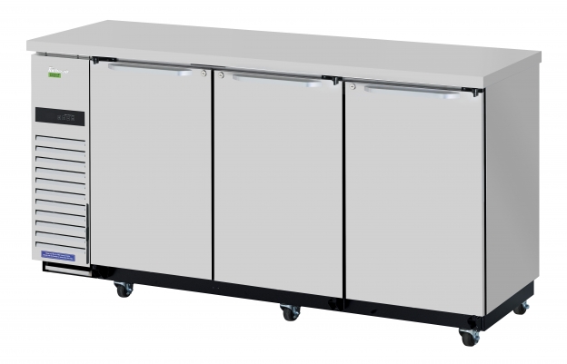 Turbo Air TBB-24-72SSD-N6 Refrigerated Back Bar Cabinet w/ 20.62 Cu Ft, 3 Solid Doors, Side Mount