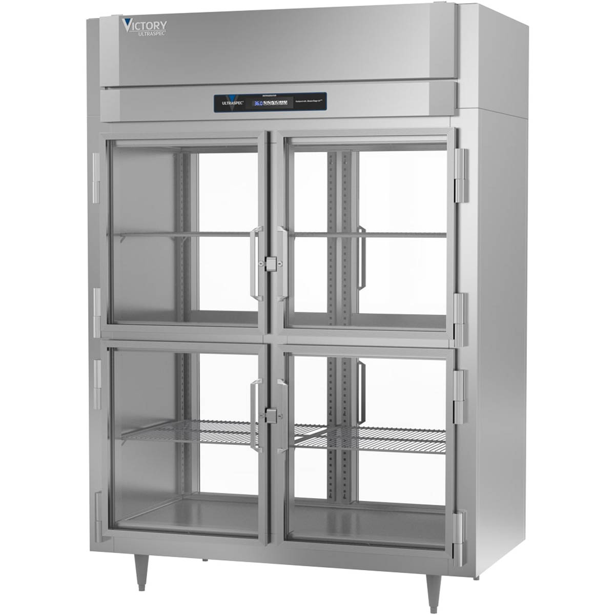 Victory RS-2D-S1-EW-PT-HG-HC Two Section Wide Pass-Thru Refrigerator w/ 8 Glass Swing Half Doors, Stainless Steel, 53 cu. ft.