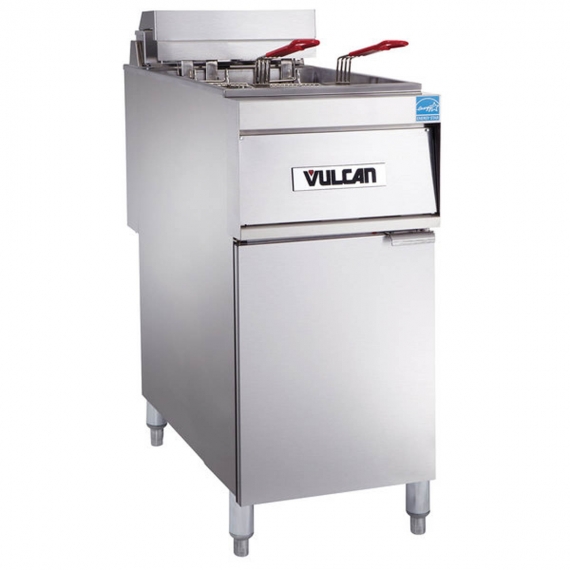 Vulcan 1ER50A Full Pot Floor Model Electric Fryer w/ 50-lb., Twin Baskets, Analog Controls