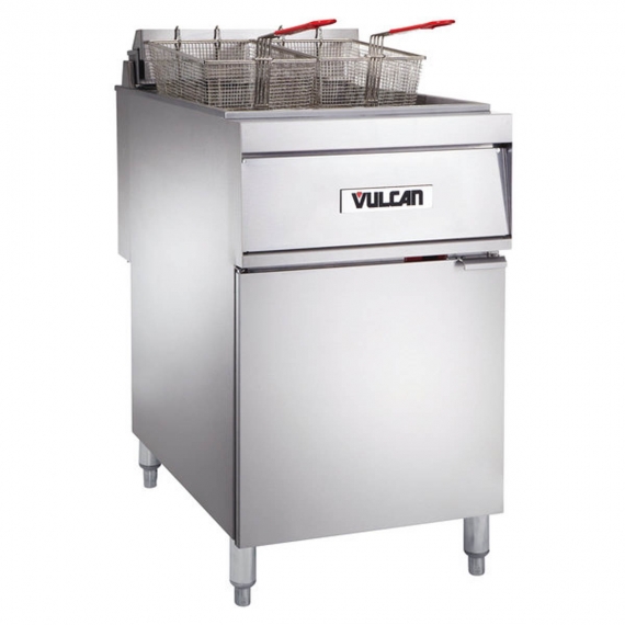 Vulcan 1ER85A Full Pot Floor Model Electric Fryer w/ 85-lb., Analog Controls, Twin Baskets