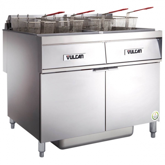 Vulcan 2ER50AF Electric Floor Fryer with Built-In Filter, (2) 50 lb. Fryers